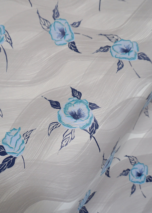 Painted Poppy Wallpaper in French Blue