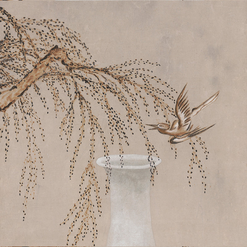 Bird and Peony Flowers with Korean Vase Art Print
