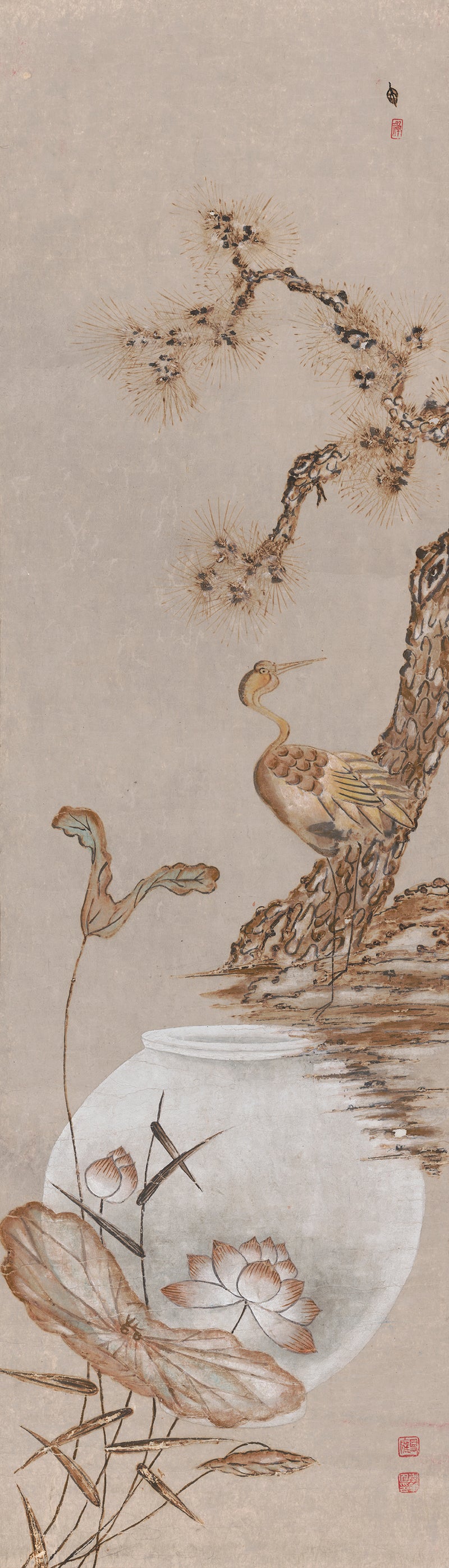 Crane and Lotus with Korean Moon Jar Art Print
