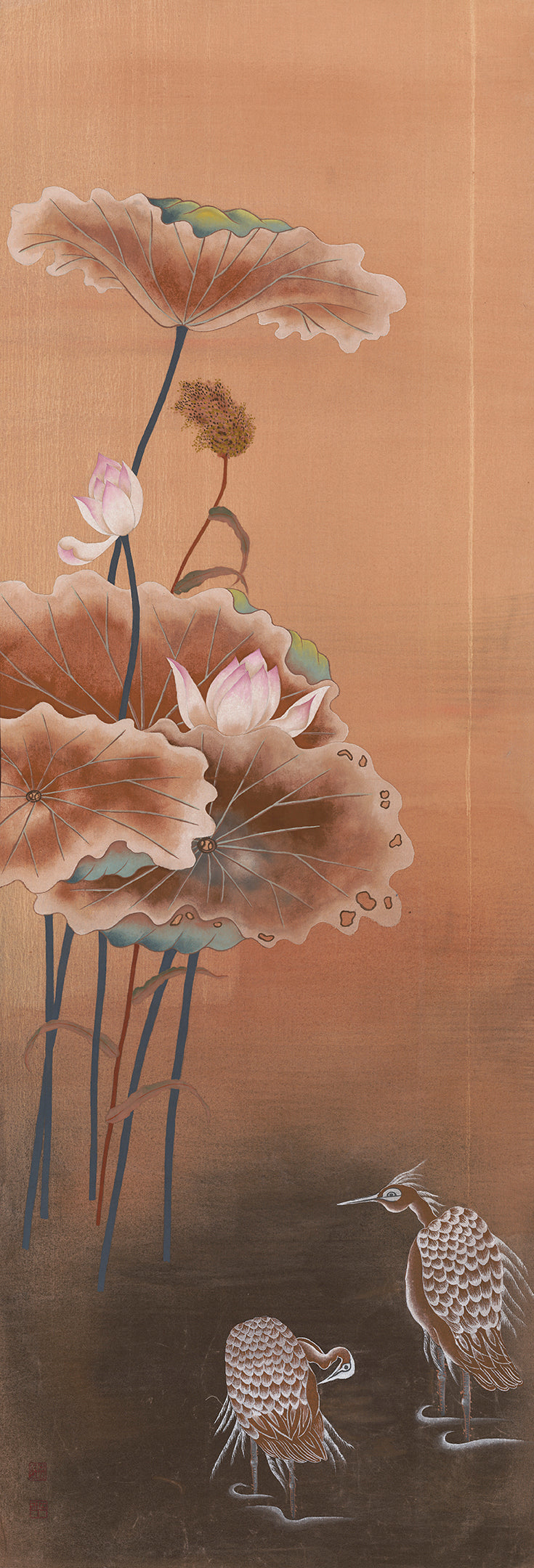 Cranes Bathing on Sepia Art Print