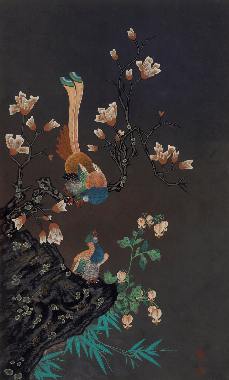 Pair of Mythical Birds Night Art Print