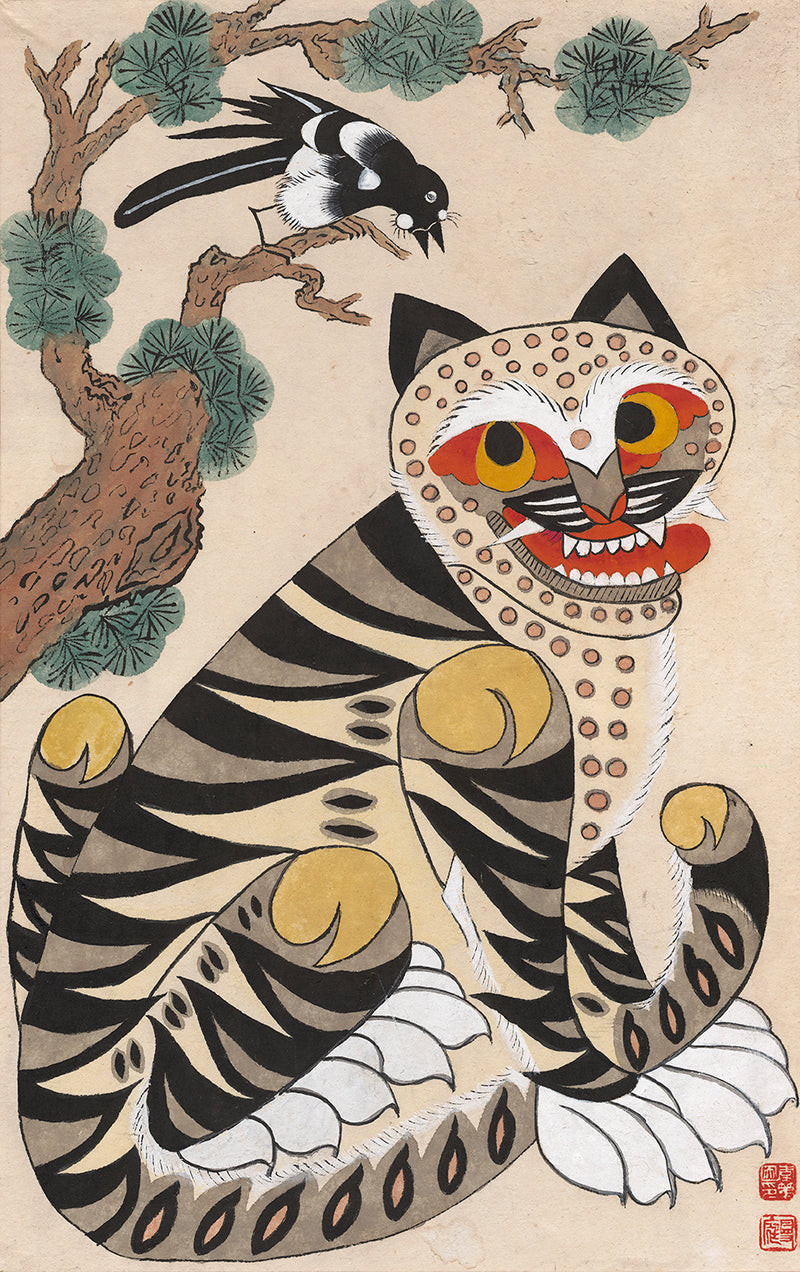 Tiger and Magpie Traditional Art Print