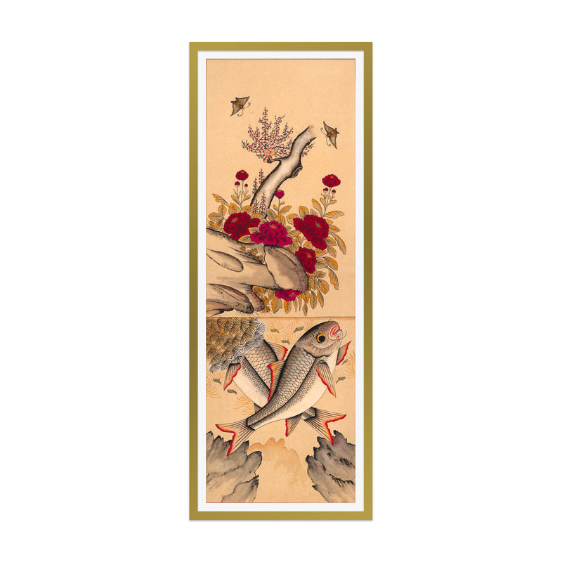 Koi Fish in Floral Pond Art Print