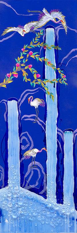 Migration of 10 Cranes Night C Art Print