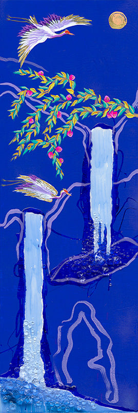 Migration of 10 Cranes Night D Art Print