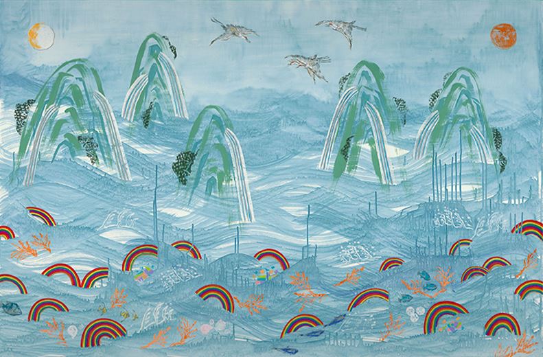 Migration of Four Cranes Art Print