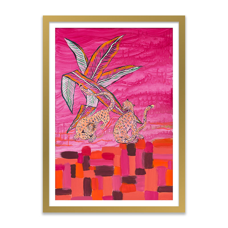 Pair of Adolescent Tigers in Fuchsia Art Print