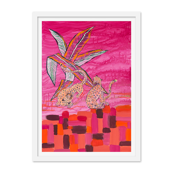 Pair of Adolescent Tigers in Fuchsia Art Print