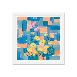 Poppies and Butterflies Color Study in Blue and Yellow Art Print