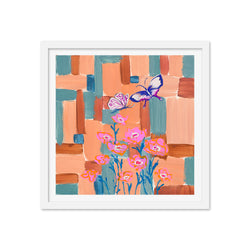 Poppies and Butterflies Color Study in Peach and Teal Art Print
