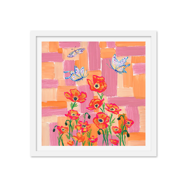 Poppies and Butterflies Color Study in Pink and Orange