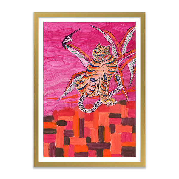 Tiger and Magpie in Fuchsia Art Print