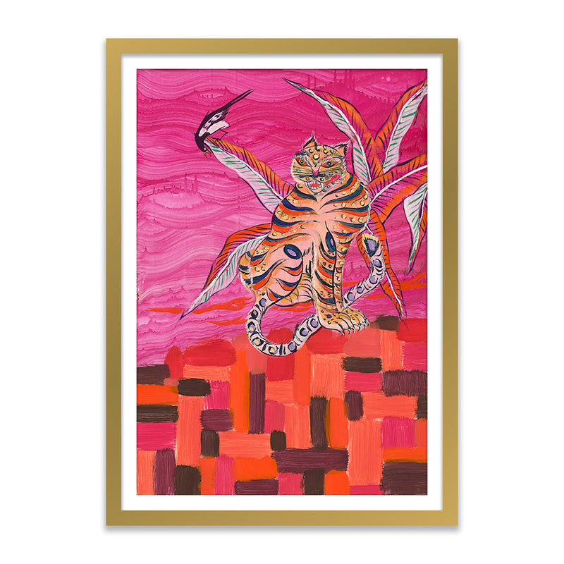 Tiger and Magpie in Fuchsia Art Print