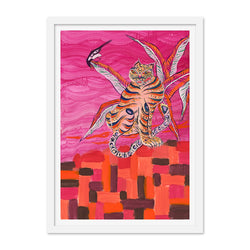 Tiger and Magpie in Fuchsia Art Print