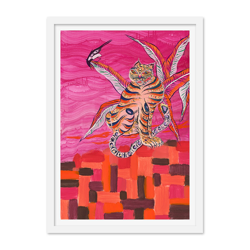 Tiger and Magpie in Fuchsia Art Print