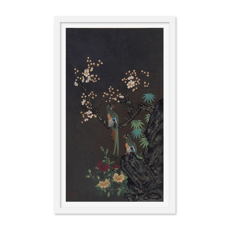Pair of Mythical Parrots Night Art Print