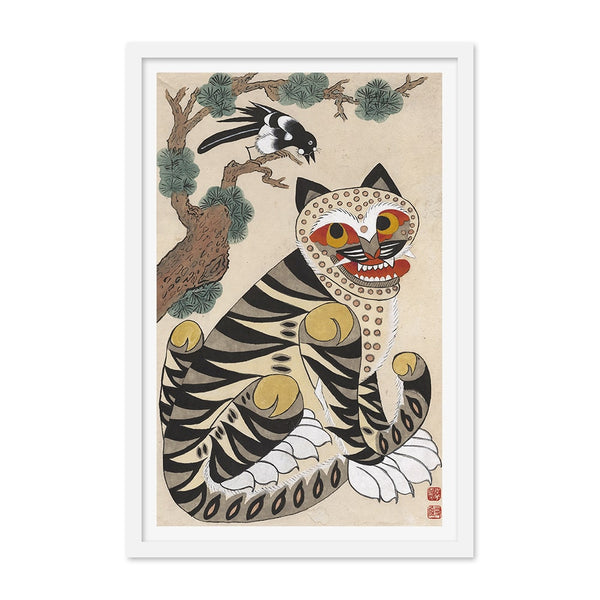 Tiger and Magpie Traditional Art Print