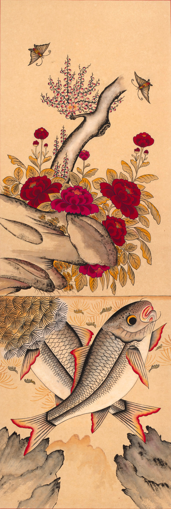 Koi Fish in Floral Pond Art Print