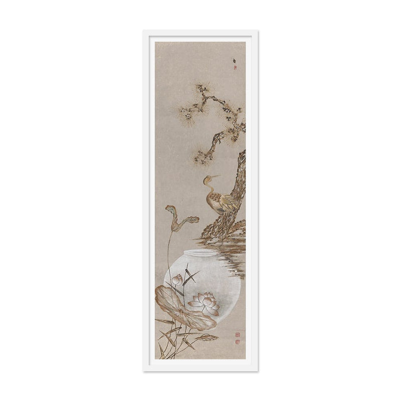 Crane and Lotus with Korean Moon Jar Art Print