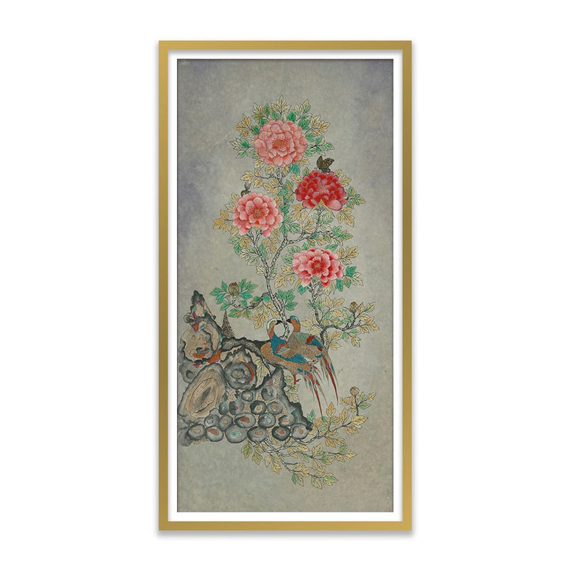 Pair of Birds and Peony Flowers Art Print