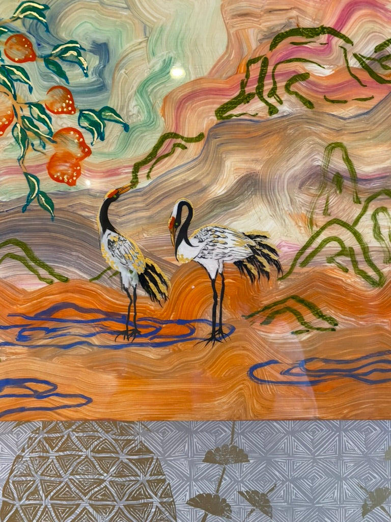 Two Cranes Bathing on Opal