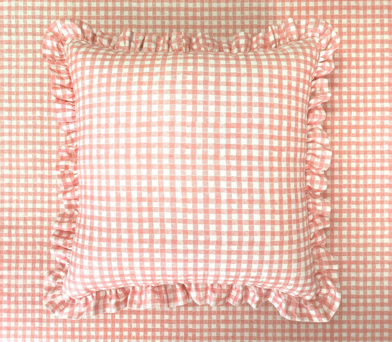 Ruffle Floor Cushion Gingham Pink