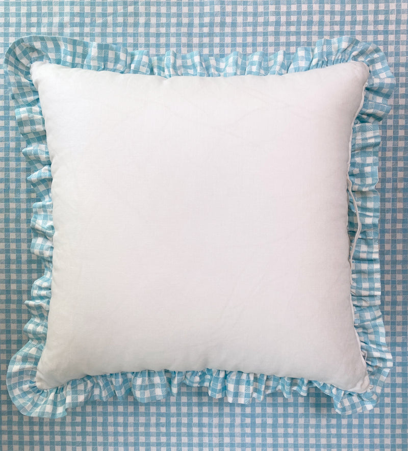 Ruffle Floor Cushion Gingham Light Blue