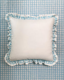 Ruffle Euro Pillow White and Gingham Light Blue