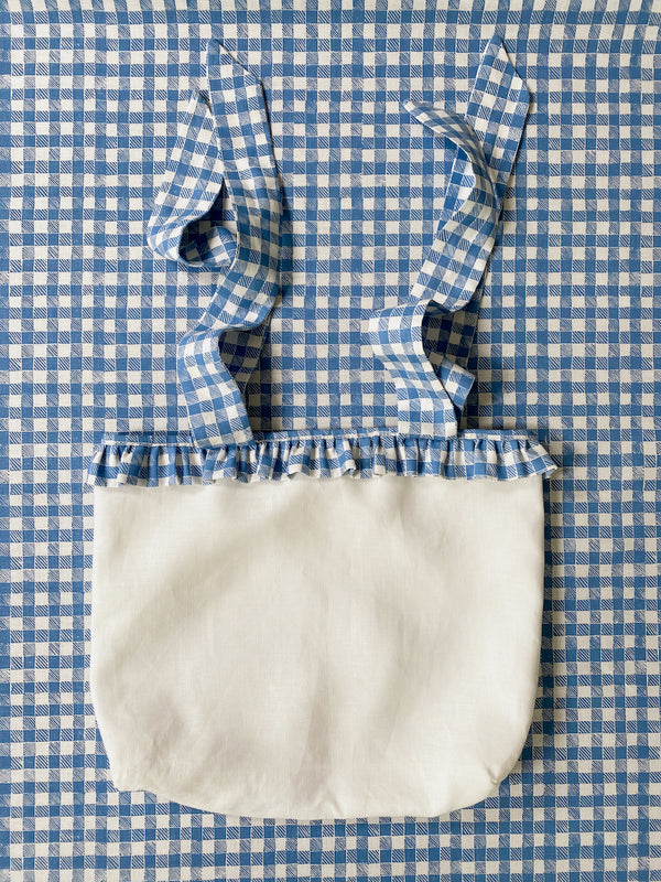 Ruffle Nursery Sack Gingham Blue