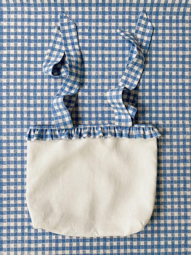 Ruffle Nursery Sack Gingham Blue