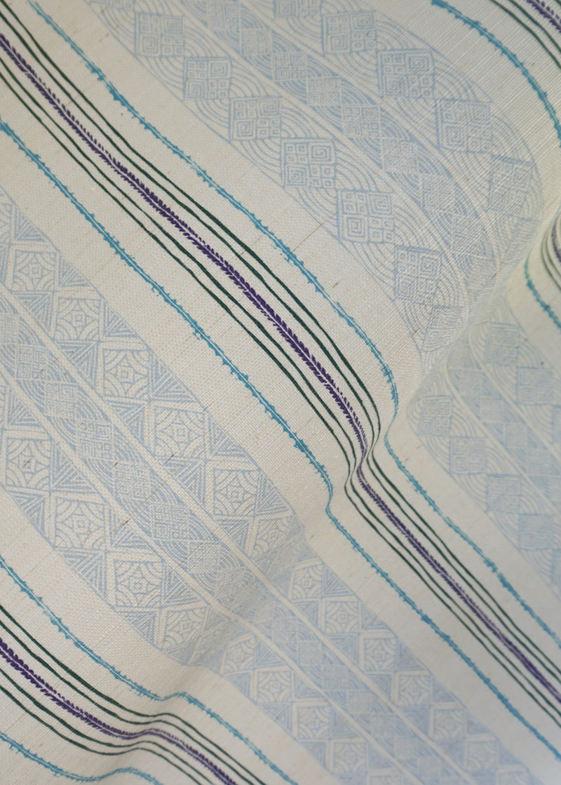 Block Print Stripe Grasscloth Wallpaper in Blueberry