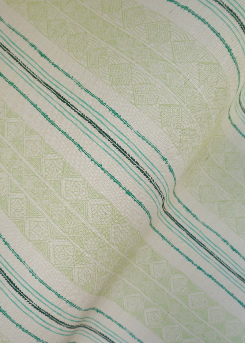 Block Print Stripe Grasscloth Wallpaper in Celery