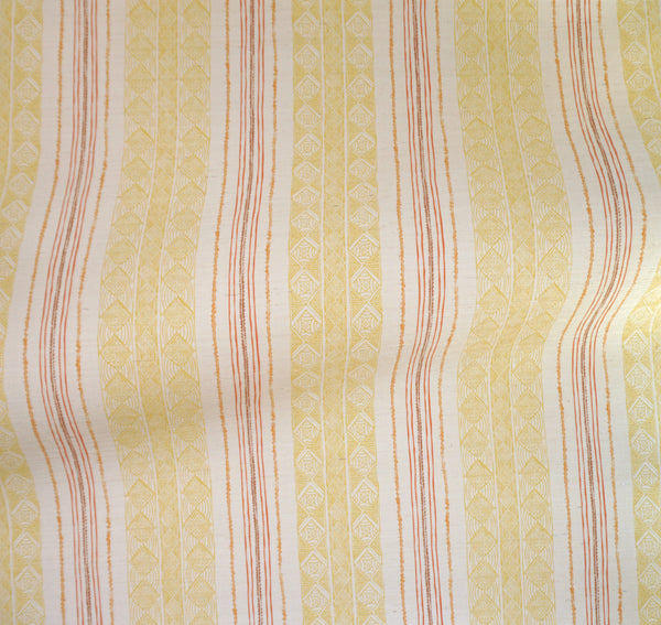 Block Print Stripe Grasscloth Wallpaper in Saffron
