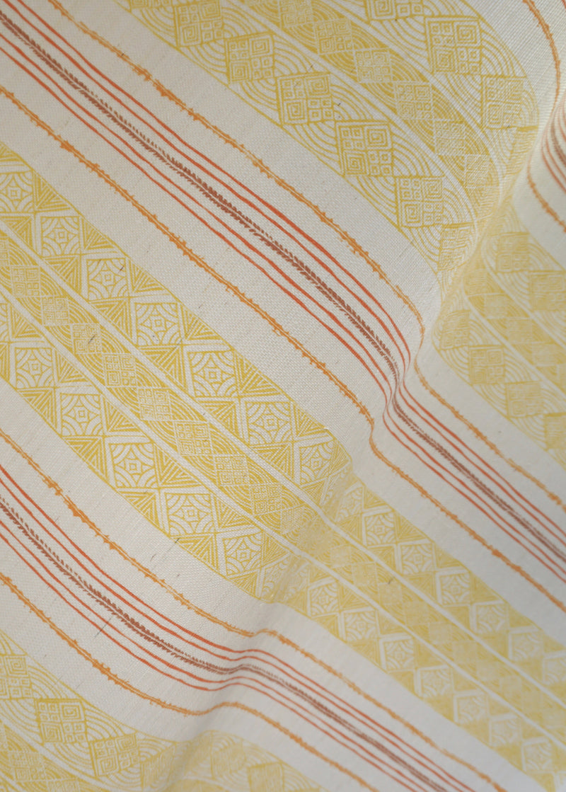 Block Print Stripe Grasscloth Wallpaper in Saffron