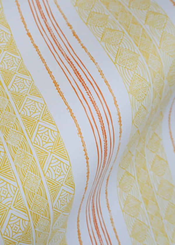 Block Print Stripe Wallpaper in Saffron