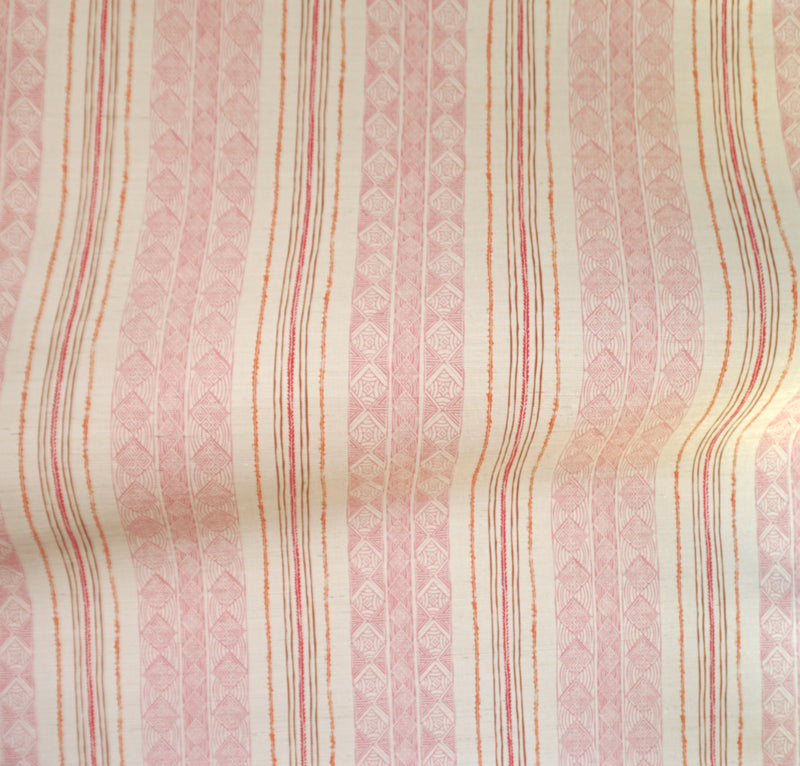 Block Print Stripe Grasscloth Wallpaper in Strawberry