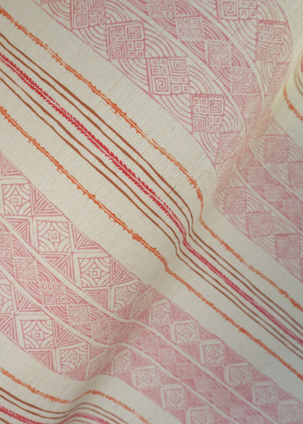 Block Print Stripe Grasscloth Wallpaper in Strawberry