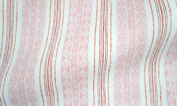 Block Print Stripe Wallpaper in Strawberry