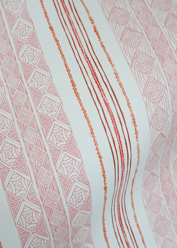 Block Print Stripe Wallpaper in Strawberry