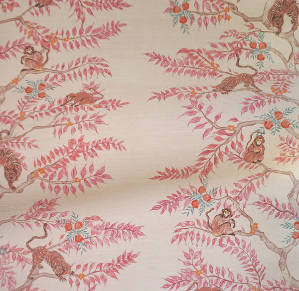 Monkey and Tiger Grasscloth Wallpaper in Dawn