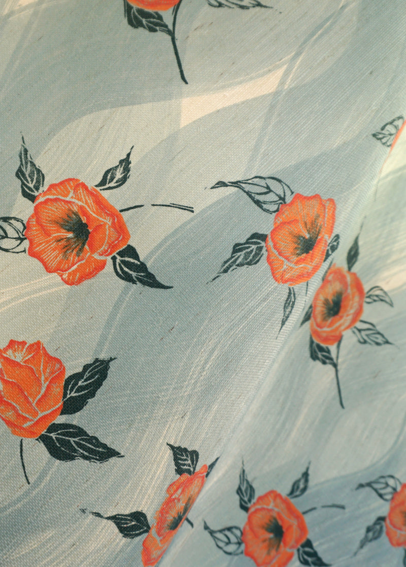 Painted Poppy Grasscloth Wallpaper in Celadon