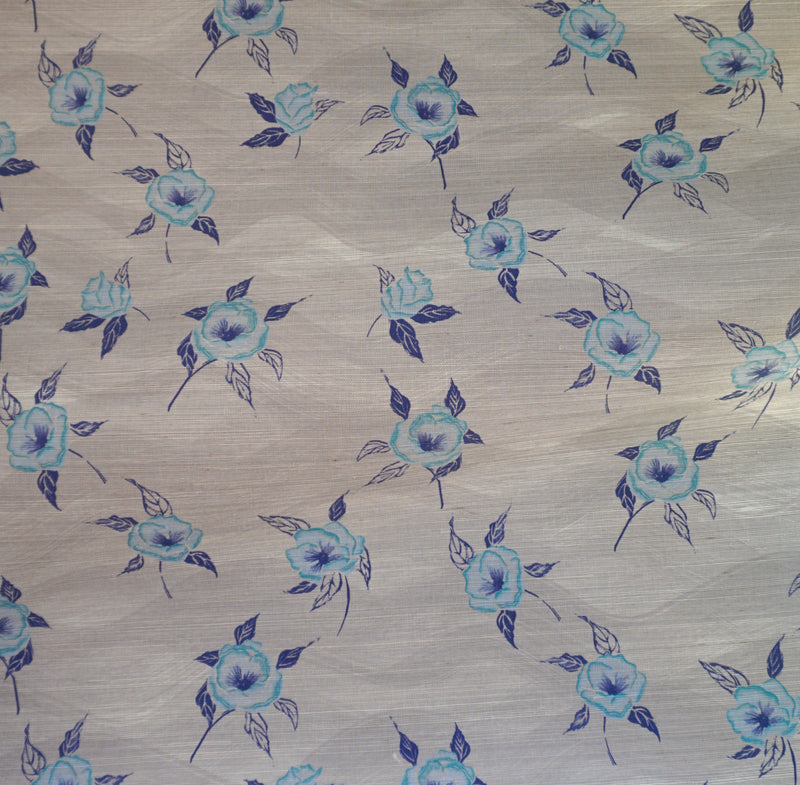 Painted Poppy Grasscloth Wallpaper in French Blue