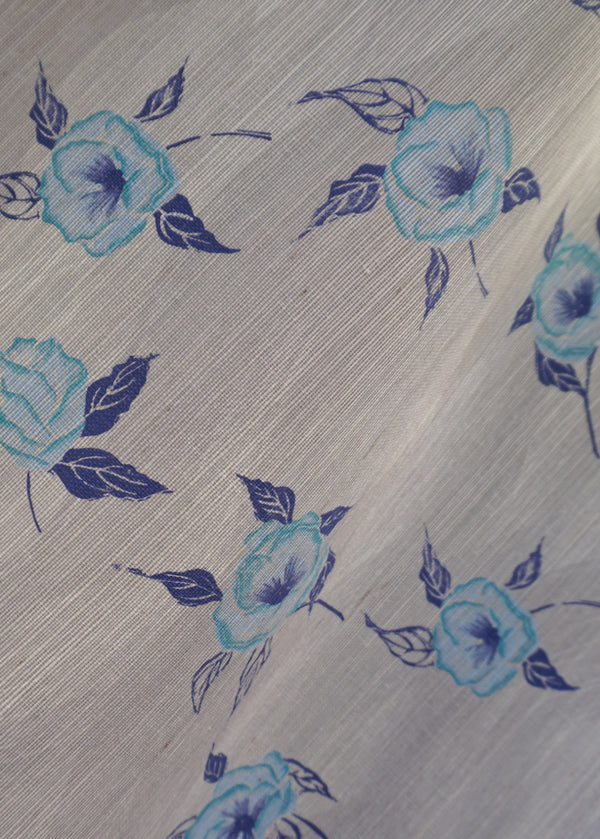 Painted Poppy Grasscloth Wallpaper in French Blue