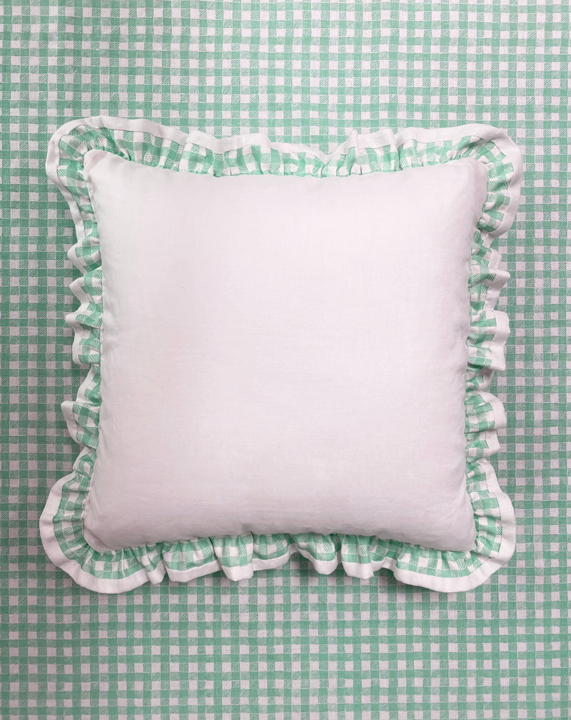 Ruffle Euro Pillow White and Gingham Green