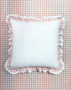Ruffle Euro Pillow White and Gingham Pink