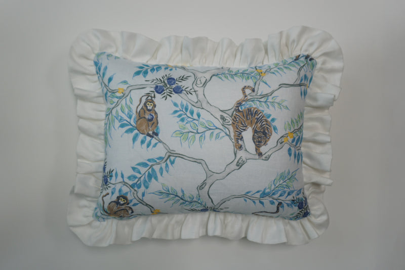 Ruffle Lumbar Pillow Monkey and Tiger Dusk