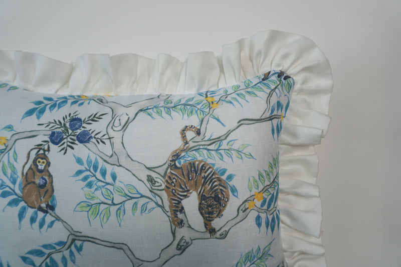 Ruffle Lumbar Pillow Monkey and Tiger Dusk