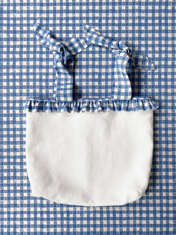 Ruffle Nursery Sack Gingham Blue