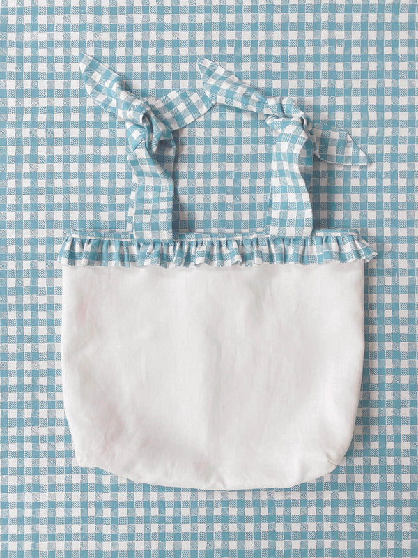 Ruffle Nursery Sack Gingham Light Blue