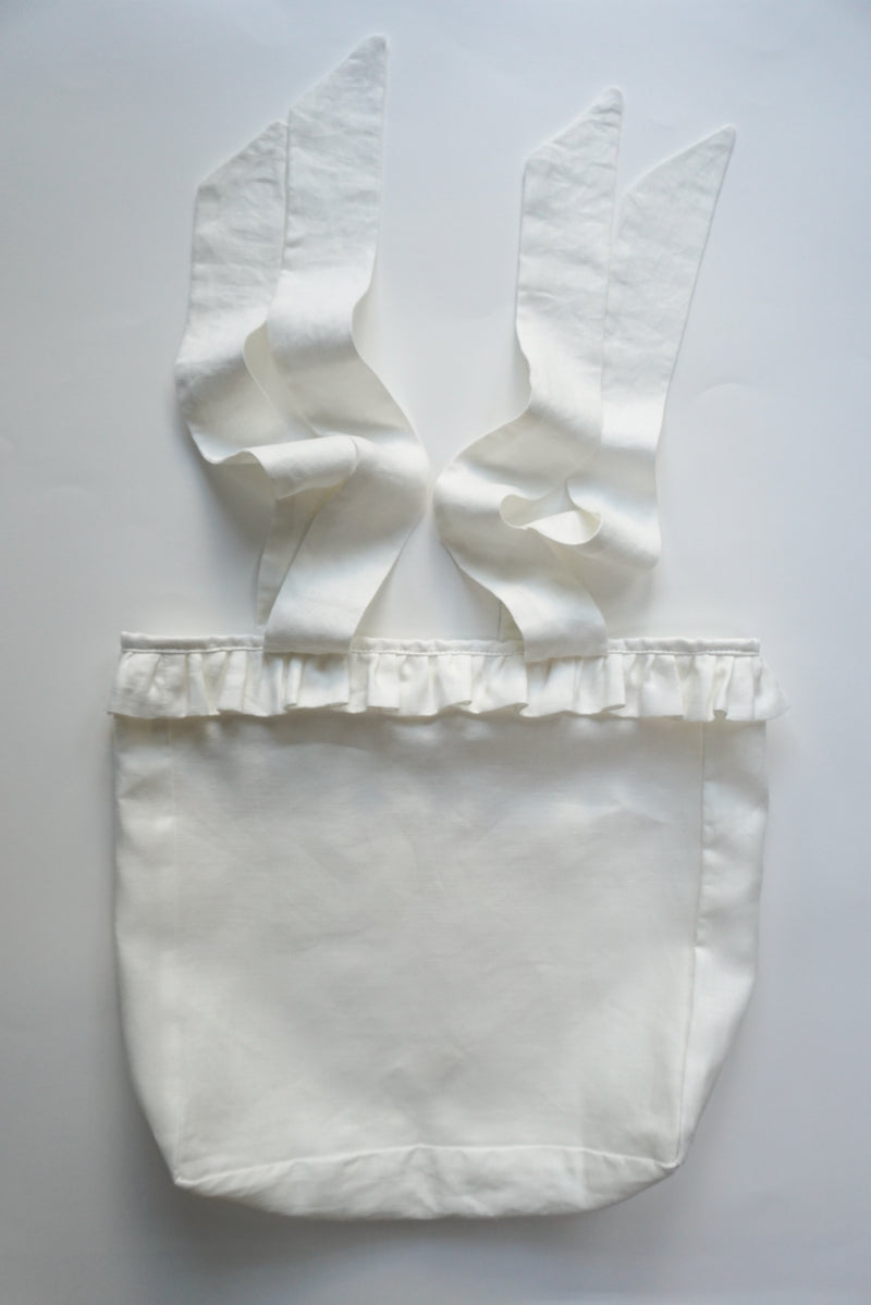 Ruffle Nursery Sack Woven Herringbone White